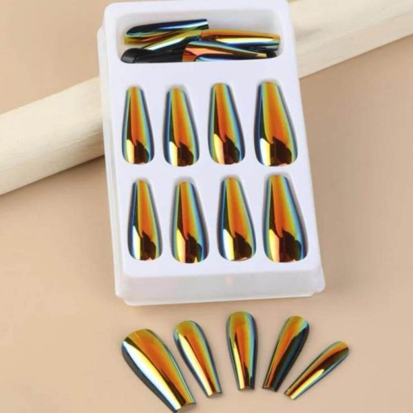 24 Pcs Nails Press-On Manicure Kit – Gold - Image 2