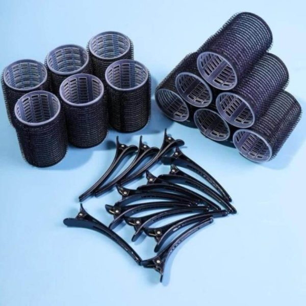 Large Hair Rollers Self Grip Salon Hairdressing Curlers 12 Pack - Black - Image 2