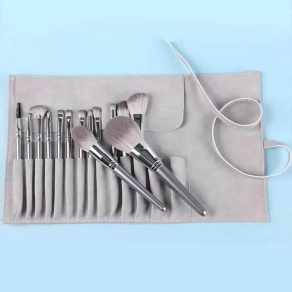 14 Gray Makeup Brushes Complete Set In A Large Leather Portable Makeup Case