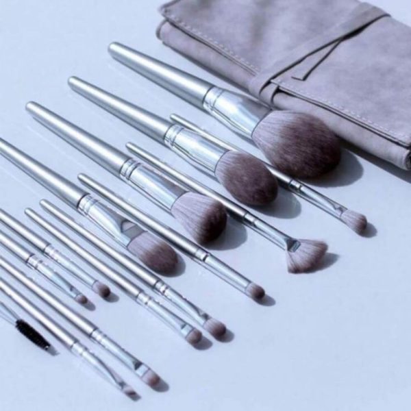 14 Gray Makeup Brushes Complete Set In A Large Leather Portable Makeup Case - Image 4