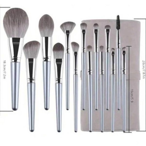 14 Gray Makeup Brushes Complete Set In A Large Leather Portable Makeup Case - Image 6