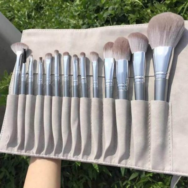 14 Gray Makeup Brushes Complete Set In A Large Leather Portable Makeup Case - Image 7